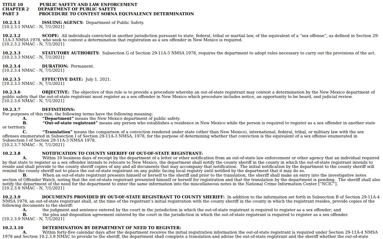 Lea County sex offender registry New Mexico rules